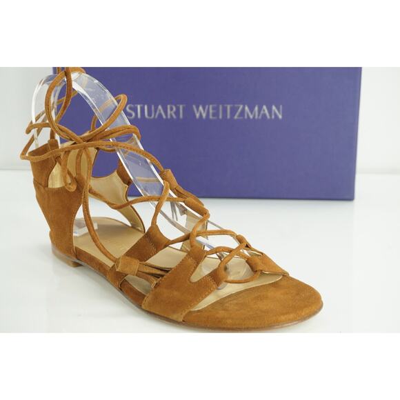 Stuart Weitzman The Romanflat Ankle Strap Flat Sandals Size 7 Gladiator $455 - Picture 1 of 12